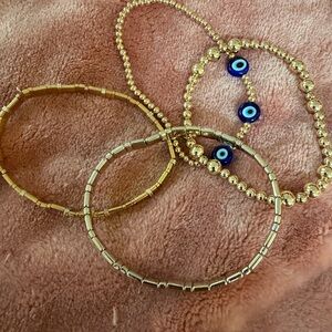 Gold and Blue Evil Eye Stretch Bracelet Set - Women Jewelry